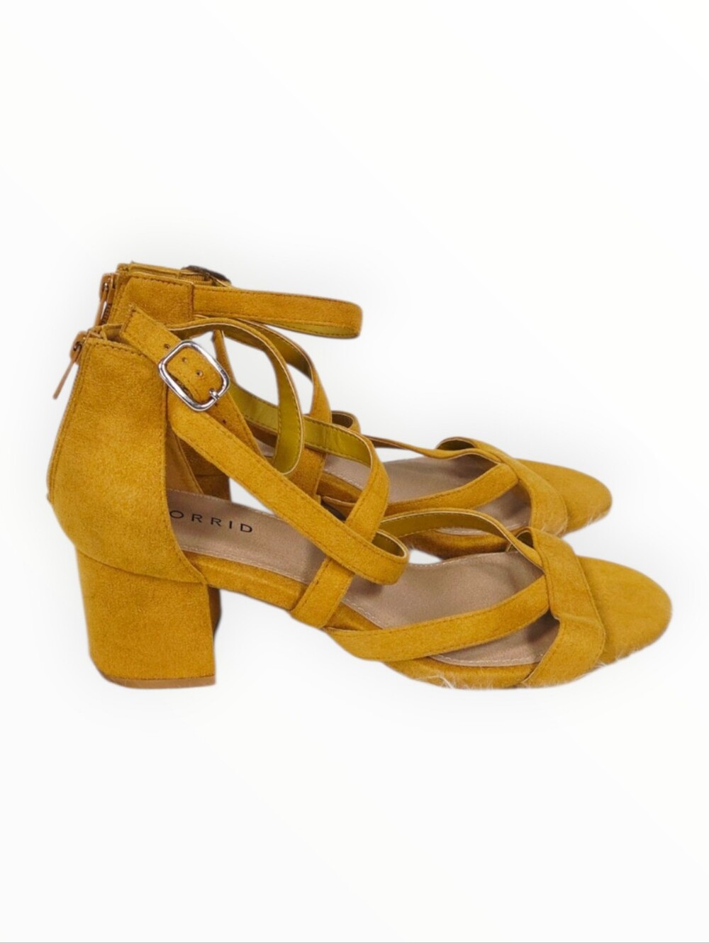 Torrid 9.5 Ww Extra Wide Mustard Strappy Block Heel Sandal - Picture 2 of 13